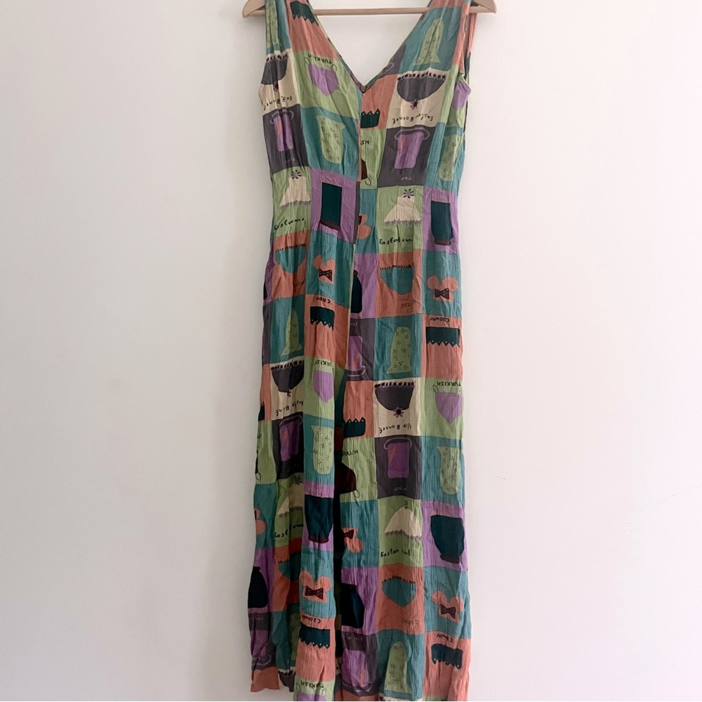 Vintage Crepe Style Women’s Jumper Small by Street Life Patchwork w Pockets USA